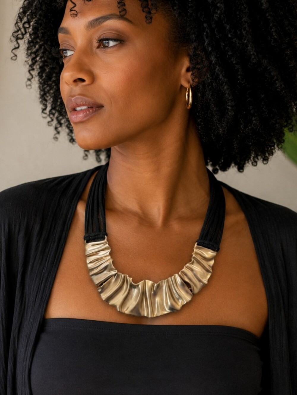 Chico's Sculptural Gold Statement Necklace